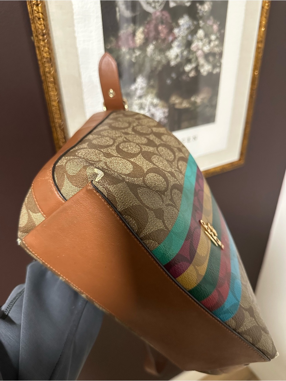 Coach Val Duffle C5641 Signature Canvas Legacy Stripe Crossbody Bag - Picture 5 of 7